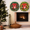 Kép 2/10 - Karácsonyi koszorú masnival, gömbökkel, Boldog karácsonyi függőfüzér bejárati ajtódíszítéshez - 40 cm - Meleg fehér fényfűzérrel