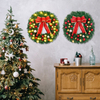 Kép 3/10 - Karácsonyi koszorú masnival, gömbökkel, Boldog karácsonyi függőfüzér bejárati ajtódíszítéshez - 40 cm - Meleg fehér fényfűzérrel