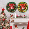 Kép 6/10 - Karácsonyi koszorú masnival, gömbökkel, Boldog karácsonyi függőfüzér bejárati ajtódíszítéshez - 40 cm - Meleg fehér fényfűzérrel