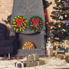 Kép 9/10 - Karácsonyi koszorú masnival, gömbökkel, Boldog karácsonyi függőfüzér bejárati ajtódíszítéshez - 40 cm - Meleg fehér fényfűzérrel