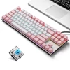 Kép 2/7 - iBlancod K87 87 Gombos Vezetékes Mechanikus Gamer Billentyűzet - Pink + Fehér