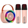 Kép 1/13 - M9 Mini hordozható KTV BT hangszóró 2 mikrofonnal - Pink