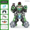 Kép 2/6 - JC09 2,4G távirányítós robot négykerék-meghajtású vízbomba spray-robot játék fényzenével (2 távirányító) - Zöld