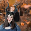 Kép 2/8 - Halloween fekete hosszú szarvak cosplay jelmez királynő szarvak kalap boszorkány fejdísz lányoknak női dekoráció