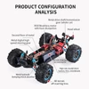 Kép 5/8 - F21A 1/10 2.4GHz 75km/h Távirányító 4WD fémvázas terepautó - Fekete, 3 akkumulátor