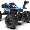 Kép 5/8 - 2,4 GHz-es 4WD terepfém ötvözetű mászóautó kettős vezérlési mód távirányítóval, karórával - Kék, 3 akkumulátor