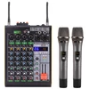 Kép 1/16 - Professzionális 4 csatornás BT audio keverő 2 vezeték nélküli mikrofonnal LED digitális keverőpulttal