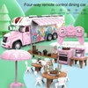 Kép 5/8 - 2,4 GHz-es távirányítós autó zenei lámpákkal és mini kempingbútorokkal, elektromos szimulációs lakóautó-modelljáték - Pink