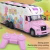 Kép 6/8 - 2,4 GHz-es távirányítós autó zenei lámpákkal és mini kempingbútorokkal, elektromos szimulációs lakóautó-modelljáték - Pink