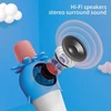 Kép 13/13 - Karaoke hordozható kézi mikrofon hangszóró zajcsökkentő LED 7 színű fény visszhang vezérlőkkel - Kék