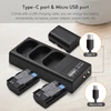 Kép 4/8 - LP-E6 akkumulátortöltő 3 nyílásos töltő LED jelzőkkel Micro USB és C típusú port + 3db LP-E6 akkumulátor 7,4 V 2650 mAh