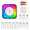 Kép 1/20 - Mini többfunkciós matricakészítő hőnyomtató RGB fénnyel, azonnali fotóval, tintamentes nyomtatással, BT-csatlakozás támogatása okostelefonhoz - 9x 57 mm-es papírtekerccsel + 5 öntapadó papírtekerccsel + 5 db színes jelölővel
