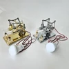 Kép 12/16 - Forrólevegős Stirling motor elektromos generátor motor, fizikai kétmotoros modell LED izzóval, dolláros lendkerék kialakítás, tudományos kísérlet CNC alumíniumötvözet alappal - Arany