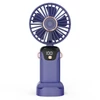 Kép 1/20 - Hordozható mini kézi elektromos ventilátor LED képernyővel, összecsukható fogantyúval, levehető fedéllel - Kék