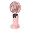 Kép 4/20 - Hordozható mini kézi elektromos ventilátor LED képernyővel, összecsukható fogantyúval, levehető fedéllel - Pink