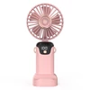 Kép 1/20 - Hordozható mini kézi elektromos ventilátor LED képernyővel, összecsukható fogantyúval, levehető fedéllel - Pink