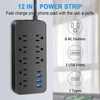 Kép 3/8 - EL-08 dugaszoló elosztó túlfeszültségvédő 8 kimenettel és 4 USB porttal, 1700J, 2000W/10A, ETL listás, tűzálló, túlterhelés elleni védelem, otthoni irodai garázshoz - Fekete