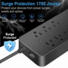 Kép 6/8 - EL-08 dugaszoló elosztó túlfeszültségvédő 8 kimenettel és 4 USB porttal, 1700J, 2000W/10A, ETL listás, tűzálló, túlterhelés elleni védelem, otthoni irodai garázshoz - Fehér