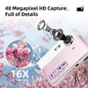 Kép 7/15 - 1080P digitális fényképezőgép, 48 MP zsebes digitális videokamera 32 GB TF kártya USB kártyaolvasóval - Pink