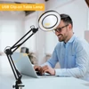 Kép 11/13 - Rugalmas rögzíthető asztali lámpa 8x-os nagyító lengőkarral, szabályozható LED-es asztali lámpa - Fehér