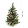 Kép 2/11 - 60 cm-es kis karácsonyfa, meleg fehér LED-es fényfüzér - PVC fenyőtűvel, piros gyümölcsös műanyag fenyőtoboz díszítéssel, ragacsos púderrel burkolt alappal