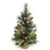 Kép 1/11 - 60 cm-es kis karácsonyfa, meleg fehér LED-es fényfüzér - PVC fenyőtűvel, piros gyümölcsös műanyag fenyőtoboz díszítéssel, ragacsos púderrel burkolt alappal