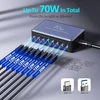 Kép 6/9 - 70W 8 portos USB-C gyorstöltő állomás okostelefonhoz, fejhallgatóhoz, órához, PD20W gyors töltő hub - Fekete