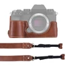 Kép 8/8 - Félkamera tok Fuji XS10-hez, PU bőr, vállpánttal, nyitható aljjal, markolattal, védőtok - Barna