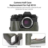 Kép 6/8 - Félkamera tok Fuji XS10-hez, PU bőr, vállpánttal, nyitható aljjal, markolattal, védőtok - Zöld