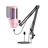 Kép 1/14 - USB gaming mikrofon készlet, RGB világítás, kardioid mód, némítás, hangerőszabályzó, állvánnyal, iOS/Android/Windows/MacOS kompatibilis - Pink
