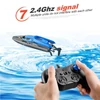 Kép 12/20 - 2,4 GHz-es 4 csatornás RC hajó, 30 km/h sebességű, IPV7 vízálló versenyhajó gyerekeknek és felnőtteknek - Kék, 3 akkumulátor