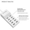 Kép 7/11 - 50W USB töltőállomás, 10 portos USB töltő Hordozható töltő több eszközhöz: okostelefonok, tabletek, laptopok, okosórák