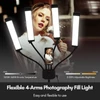 Kép 11/12 - Rugalmas, 4 karos LED videólámpa, 3200K-5600K, állítható, telefontartóval, 2 m fém állvánnyal, hordtáskával
