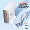Kép 4/10 - Toocki 140W GaN USB töltő, 5 az 1-ben gyorstöltés, LED kijelző, iPhone/Xiaomi/laptophoz – Fehér