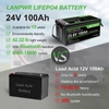 Kép 7/8 - LANPWR 24V 100Ah LiFePO4 akkumulátor Bluetooth 5.0-val, 2560Wh kapacitással, 4000+ ciklussal és beépített 100A BMS-sel