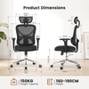 Kép 7/15 - ACGAM CG-5345M ergonomikus irodai szék, 90–130° dönthető háttámla, 3D kartámasz, fejtámla, deréktámasz, hálós, memóriahab, 150 kg