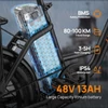 Kép 12/16 - URLIFE E20 elektromos kerékpár 250W motorral, 48V 13Ah akkumulátorral, 20x3” gumi, 25 km/h, 100 km hatótáv, teleszkóp, 7 seb. - Fekete