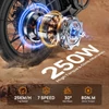 Kép 13/16 - URLIFE E20 elektromos kerékpár 250W motorral, 48V 13Ah akkumulátorral, 20x3” gumi, 25 km/h, 100 km hatótáv, teleszkóp, 7 seb. - Fekete