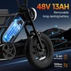 Kép 7/12 - URLIFE T16 elektromos kerékpár, 250W nagy nyomatékú motorral, 48V 13Ah akkumulátorral, akár 100km hatótávval, 25km/h végsebességgel, 16×3.0 zsíros gumikkal, teljes felfüggesztéssel és dupla tárcsafékkel