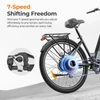 Kép 8/20 - Foride Roamer 1 Step-Thru elektromos kerékpár, 250W, 36V 13Ah, 27.5", 25 km/h, 100 km hatótáv, tárcsafék, rugóvilla, Shimano 7 – Zöld