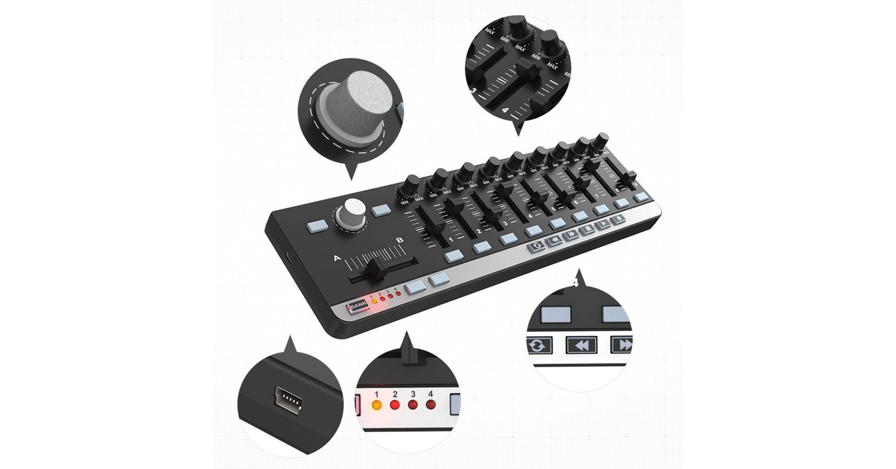 Worlde EasyControl.9 hordozható mini USB 9 Slim-Line Control MIDI ...