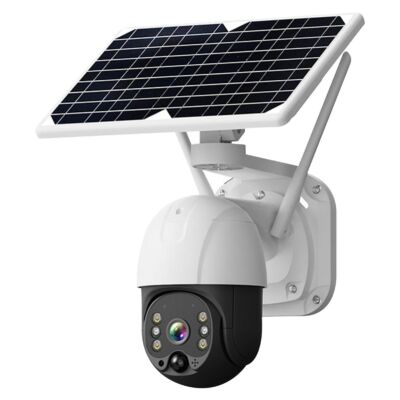 Vezetéknélküli napelemes akkumulátoros biztonsági kamera 3 MP WiFi színes éjszakai látással, PIR emberérzékeléssel, kétirányú hanggal, távoli hozzáféréssel - Fehér