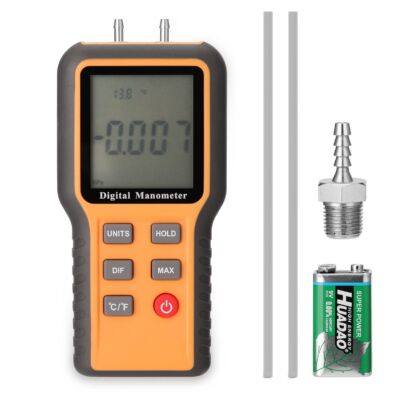 Digitális manométer LCD kijelző ℃ ℉ Kapcsolható 12 nyomásegység állítható beltéri hőmérsékletmérő eszköz