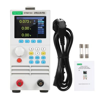 East Tester ET5411A+ programozható egycsatornás DC elektronikus terhelésű 500V 15A 400W teszter CC CV CR CP CC+CV CR+CV mód 2,8 hüvelykes TFT LCD képernyő akkumulátor és LED teszter
