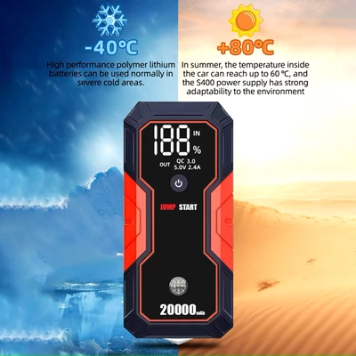 Hordozható autóindító 20000 mAh 12V autóakkumulátor indító (USB töltés)