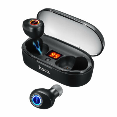EU ECO Raktár - HOCO TWS HiFi CVC6.0 Zajszűréssel Rendelekező Vezetéknélküli Bluetooth Sport Fülhallgató Töltő Tokkal - Fekete