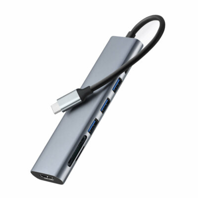 Bakeey 7 In 1 USB Type-C Hub Átalakító Adapter 4K*30Hz HD Display / 100W USB-C Power Delivery / 5Gbps USB 3.0 / 2 * 480Mbps USB 2.0 / Memory Card Readers - Fekete