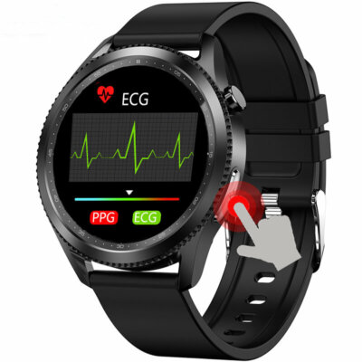 North Edge E102 1,28 hüvelykes teljes érintőképernyős EKG-monitor Pulzusszám Vérnyomás SpO2 Testhőmérséklet mérés IP67 Vízálló 230mAh okosóra - Fekete
