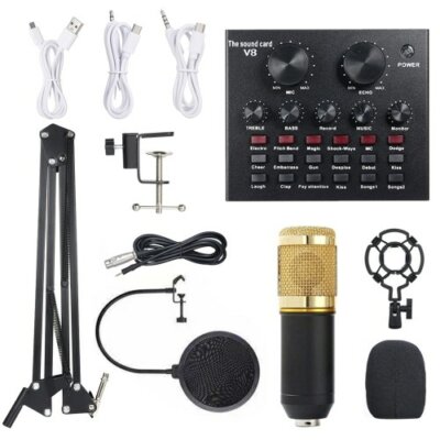 Vezetékes Multifunkcionális Streamer Szett BM800 Kondenzátoros Mikrofonnal Többfunkciós Hangkeverő Hangkártyával - Fekete