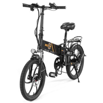 EU ECO Raktár - BEZIOR M20 350W 20 Inch Összecsukható Power Assist elektromos E-Bike kerékpár 10,4AH akkumulátor, 80 km-es hatótávval - Fekete